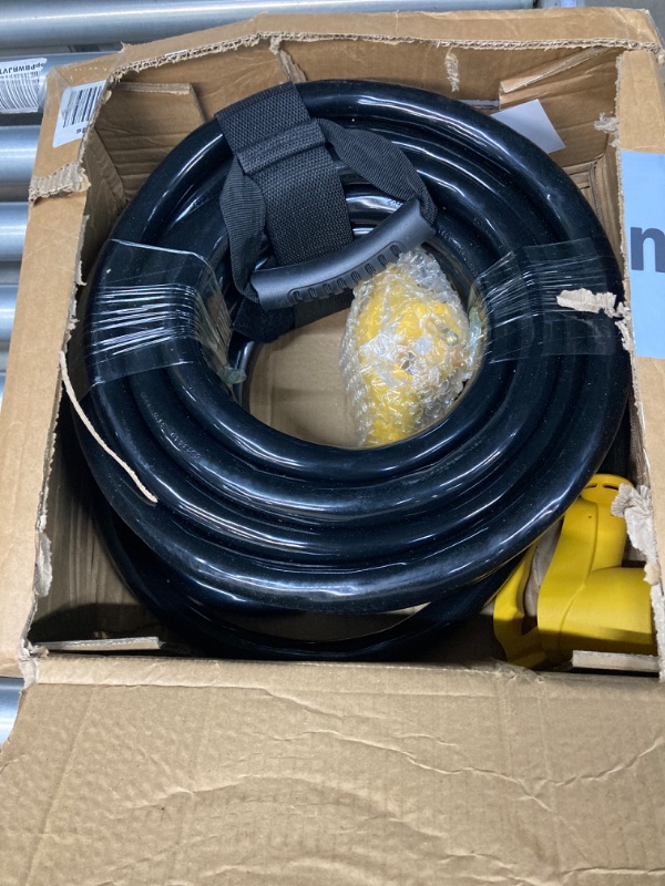 Photo 1 of 50 FT 50 Amp RV/EV Extension Cord Outdoor with Grip Handle, 4 Prong Flexible Heavy Duty 6/3+8/1 Gauge STW RV Power Cord Waterproof, NEMA 14-50P to 14-50R, Black-Yellow, ETL Listed
