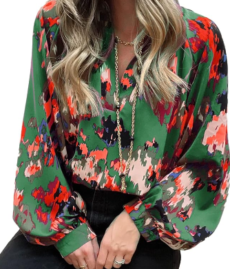 Photo 1 of EVALESS Womens Casual Boho Abstract Print Lapel V Neck Lantern Long Sleeve Satin Loose Tops Blouses Shirts
XL