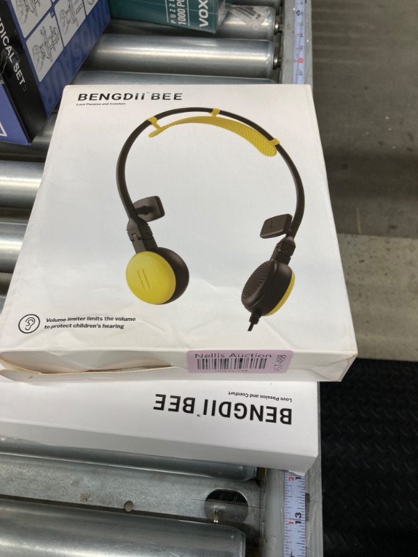 Photo 2 of Bee Off Ear Headphones, Max Comfort Ear Speakers, Noncontact Earpieces, Lightweight Open Ear Headsets, Microphone, 3.5mm Jack for School/Teens/Kids/Phone/Tablet/Laptop, Korean Made, Yellow
