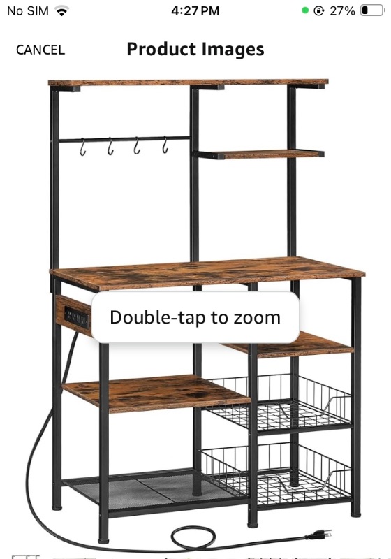 Photo 1 of HOOBRO Large Bakers Rack with Power Outlets, 6-Tier Microwave Stand with 4 Hooks, Coffee Bar, Kitchen Shelf with Wire Basket, for Kitchen, Living Room, Office, Rustic Brown and Black BF64UHB01