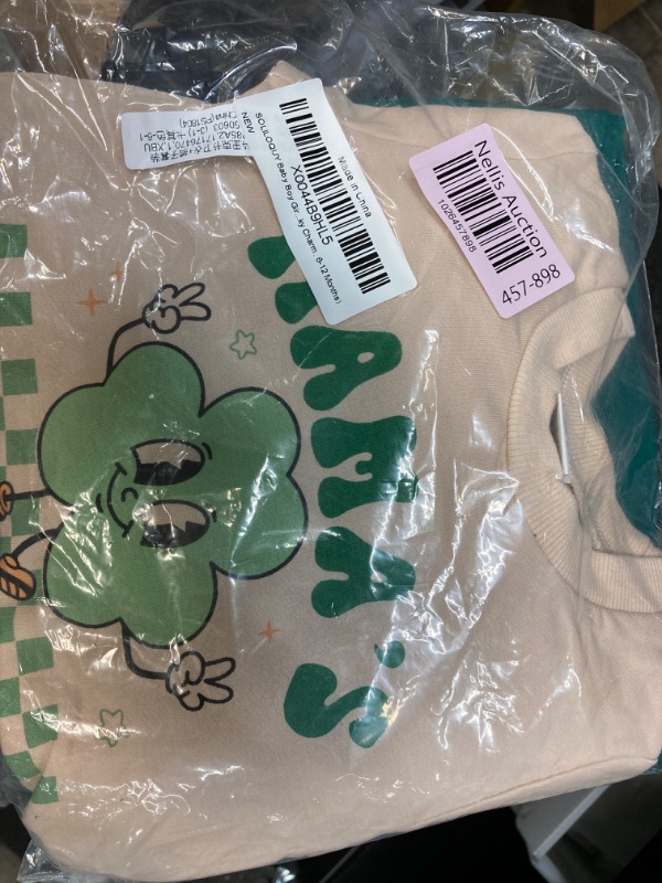 Photo 2 of SOLILOQUY Baby Boy Girl St Patricks Day Outfit Lucky Clover Long Sleeve Sweatshirt Top+Elastic Waist Pants 2pcs Clothes Set Cartoon Lucky Charm 6-12 Months