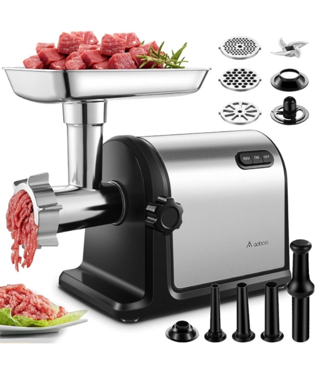 Photo 1 of AAOBOSI Electric Meat Grinder ?3000W Max ?Heavy Duty Stainless Steel Meat Mincer with 3 Grinding Plates, 3 Sausage Stuffer Tubes & Kubbe Attachments,Easy One-Button Control