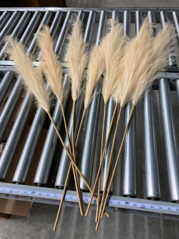 Photo 1 of 8 Pcs Faux Pampas Grass Decor 38"/97cm Tall Artificial Large Pompas Grass Fluffy Bulrush Floral Fake Plants Floor Vase Filler for Home Wedding Party Boho Decorations, Beige Mixed