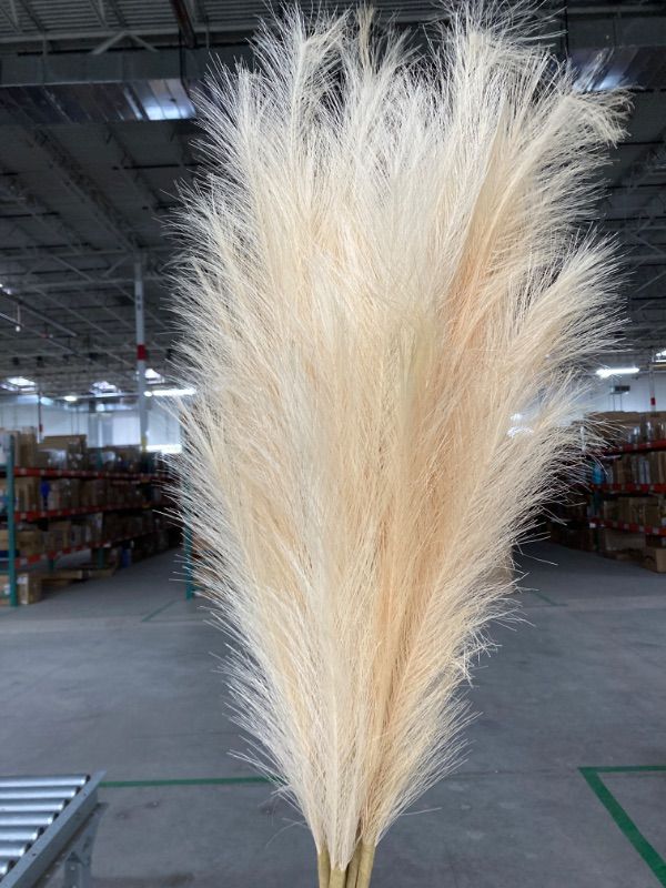 Photo 3 of 8 Pcs Faux Pampas Grass Decor 38"/97cm Tall Artificial Large Pompas Grass Fluffy Bulrush Floral Fake Plants Floor Vase Filler for Home Wedding Party Boho Decorations, Beige Mixed