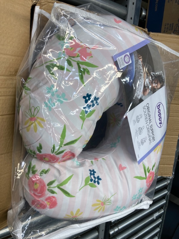 Photo 2 of Boppy Nursing Pillow Original Support, Pink Floral Stripe, Ergonomic Nursing Essentials for Bottle and Breastfeeding, Firm Fiber Fill, with Removable Nursing Pillow Cover, Machine Washable