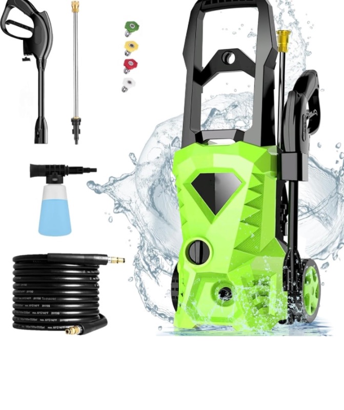 Photo 2 of TEANDE Electric Pressure Washer, 2.6GPM Pressure Washer, 1500W Power Washer with 4 Nozzles, Power Washer Electric Powered with Soap Bottle for Home Patio Porch Yard, Green