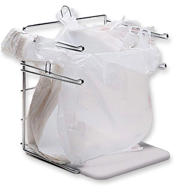 Photo 1 of SSWBasics Plastic Grocery Bag Holder - Durable Chrome Stand for Easy Storage - Fits 11½”W x 6”D x 21”H Bags - Compact Unit, 12" W x 12" L x 16" H
