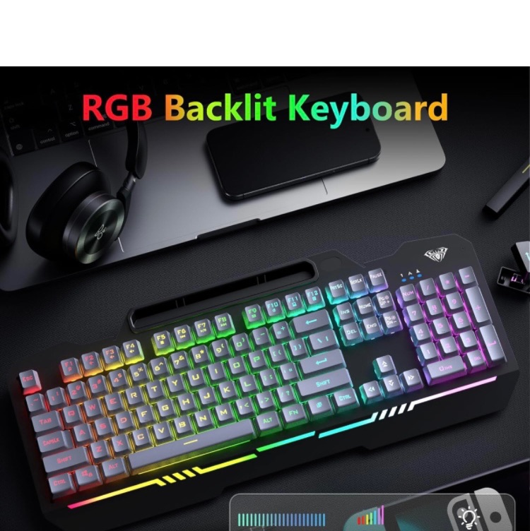 Photo 1 of AULA Gaming Keyboard, 104 Keys Gaming Keyboard and Mouse Combo with Rainbow Backlit Quiet Computer Keyboard, All-Metal Panel, Waterproof Light Up PC Keyboard, USB Wired Keyboard for MAC Xbox PC Gamers