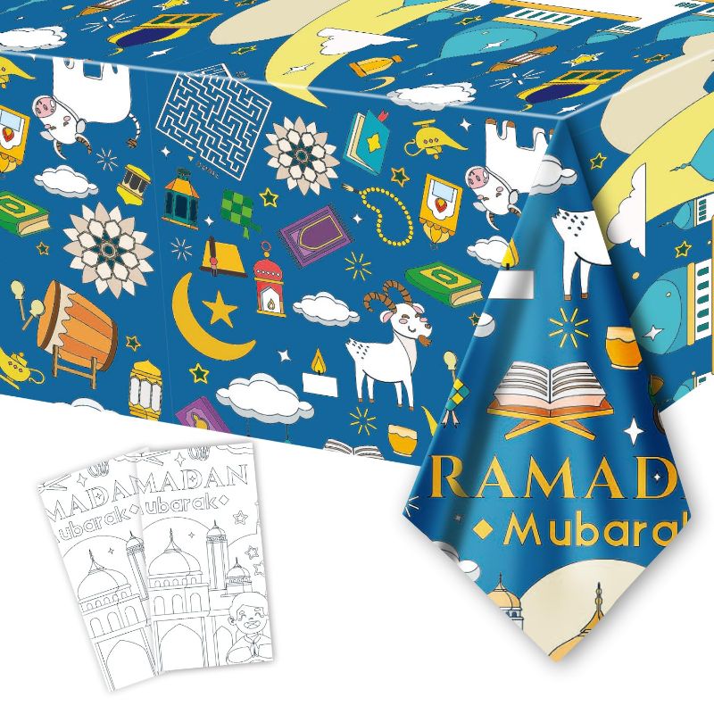 Photo 1 of ***BUNDLE X 4*** 2PCS Ramadan Giant Coloring Poster/Tablecloth - Moon Star Latern Crafts for Kids - 108 x 54 Inch Jumbo Paper Coloring Table cover Kids Gifts Activities Toys Party Classroom Ramadan Spring Decorations