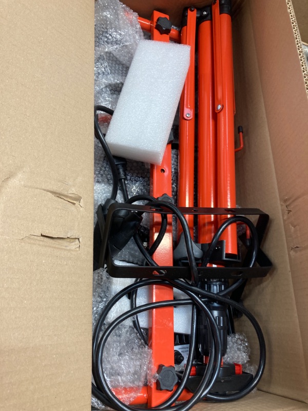 Photo 1 of LEDMO 30000 Lumen Work Lights with Stand,150W Three-Head Portable Removable Led Work Light 5000K, Adjustable Metal Telescoping Tripod Indoor and Outdoor Waterproof with 10Ft Power Cord Red