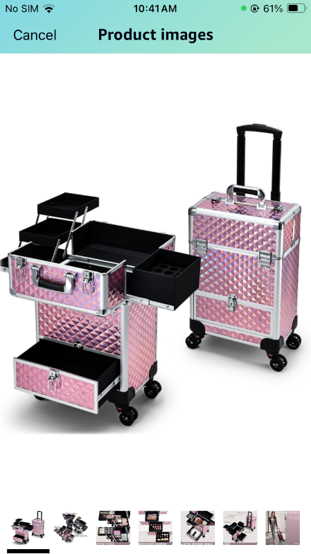 Photo 1 of Rolling Makeup Case with Drawer Cosmetology Case on Wheels Makeup Trolley Sliding Drawer Makeup Travel Case for Esthetician, Mobile Stylist, Manicurist Barber Case Traveling Cart Trunk Glitter Pink