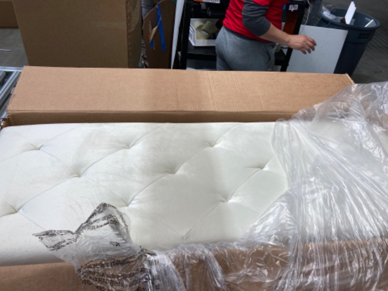 Photo 1 of Apeaka Storage Bench Velvet Upholstered Tufted Settee Bench for Bedroom Living Room Entryway Rectangular Ottoman Bench Ivory Long Bench Ivory