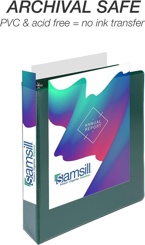 Photo 1 of Samsill Durable 1.5 Inch Binder, Made in the USA, D Ring Binder, Customizable Clear View Binder, Green, 4 Pack,