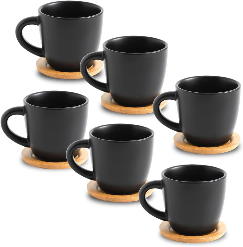 Photo 1 of Ceramic Espresso Cups with Saucers, 4 Ounce Demitasse Mugs for Coffee,Latte,Cocoa,Milk,Mocha,Tea, Porcelain Cappuccino Cups Set of 6 for Housewarming Party Gift, Black