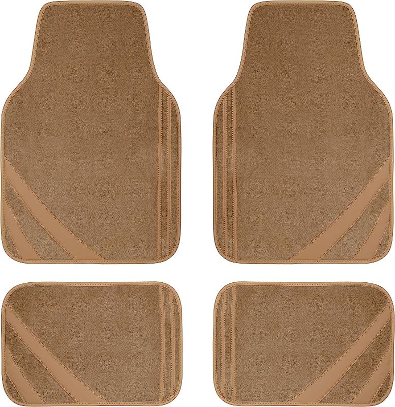 Photo 1 of CAR PASS Beige Car Floor Mats, Edge Leather Car Mats with Double Stitch Line and Anti-Slip Backing Design, Fit 95% Automotive,SUVS,Sedan,Vans (Pure Beige)