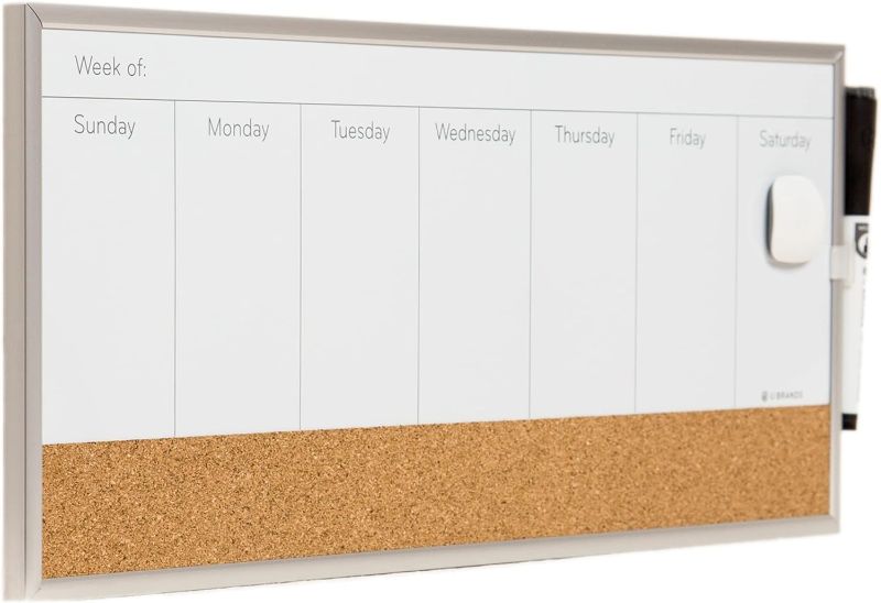 Photo 1 of 
Play Video
Click to see more videos
U Brands Magnetic Dry Erase Weekly Calendar Board With Cork Strip, 18"x7.5", Silver Aluminum Frame, Includes Magnet, Marker