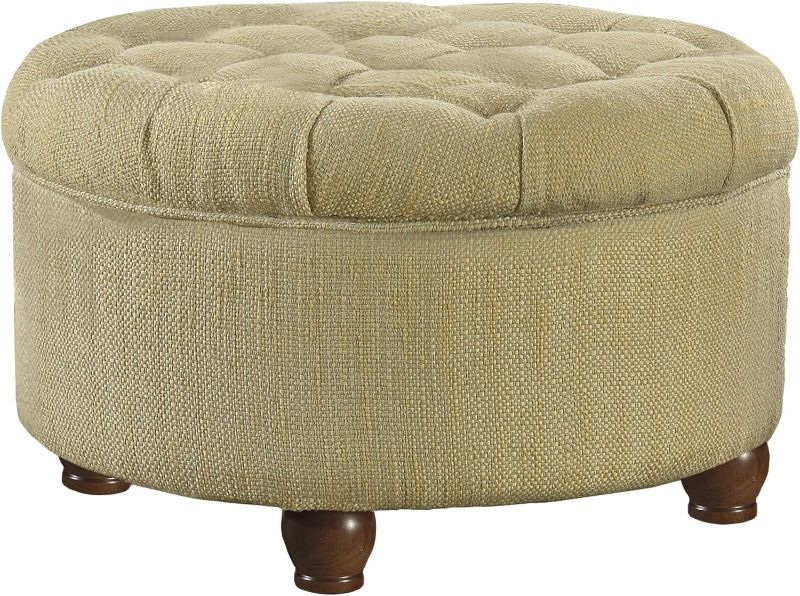 Photo 1 of Homepop Home Decor |N8264-F1077 | Large Button Tufted Woven Round Storage Ottoman | Ottoman with Storage for Living Room & Bedroom, Tan & Cream Tweed