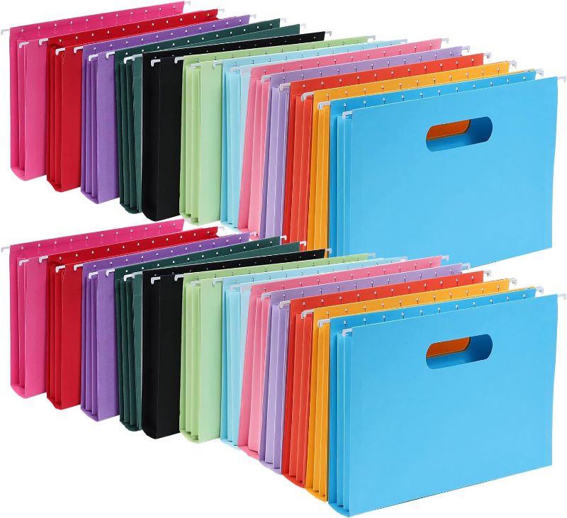 Photo 1 of 24 Pcs Hanging Pocket with Full Height Gusset Letter Size Expanding Hanging File Folders with Hooks Colored Filing Cabinet Folders Expandable Hanging Folders for Filing Cabinet A4 Legal File Folders