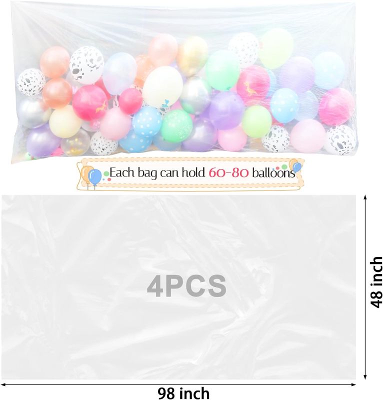 Photo 1 of 4 Pcs Large Balloon Bags for Transport 2 Sizes Clear Balloon Drop Bag Plastic Balloons Giant Storage Bags for Wedding Baby Shower Party Birthday Eve Party Supplies (118.1 x 70.9 Inch, 47 x 59 Inch)