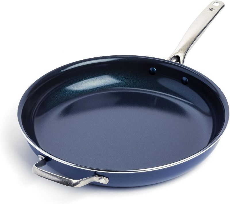 Photo 1 of *&*****DAMAGED******Blue Diamond Cookware Diamond Infused Ceramic Nonstick, 14" Large Frying Pan with Helper Handle, PFAS-Free, Dishwasher Safe, Oven Safe, Blue