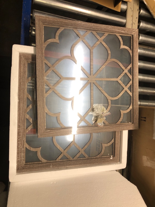 Photo 1 of Wocred 2 PCS Square Wall Mirror,Gorgeous Rustic Farmhouse Accent Mirror,Barn Wood Color Entry Mirror for Bathroom Renovation,Bedrooms,Living Rooms and More(20”x20”) Barn Wood Square 20x20 inch