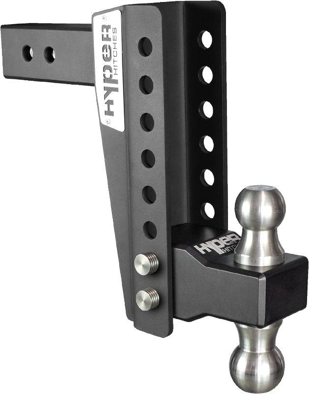 Photo 1 of Adjustable Trailer Hitch, Fits 2 1/2-Inch Receiver, 8-Inch Adjustable Drop/Rise, Includes 2-Inch and 2 5/16-Inch Dual-Ball Hitch, Up to 10,000 GTW, Made in The USA, Black 
***Stock photo is a similar item, not exact*** 