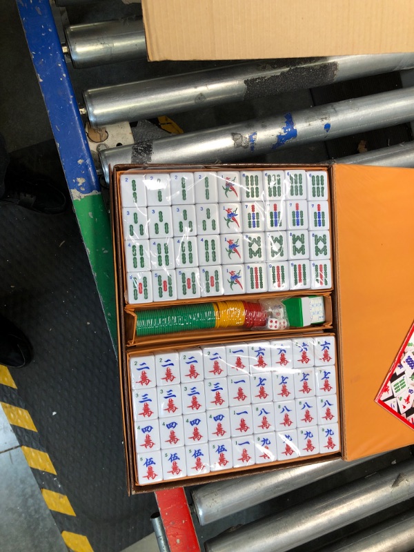 Photo 4 of **new, minor damage on case**
Chinese Mahjong Game Set, with Large (1.5") 144 Numbered Melamine Green Tiles, 2 spare tiles, 3 Dice and a Wind Indicator, Carrying Travel Case with English Instruction Included (Mah Jongg, Majiang) Green Mahjong Set