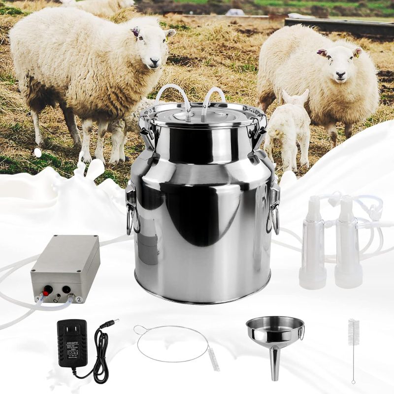 Photo 1 of 14L Goat Milking Machine, Continuously Adjustable Suction Pulsation Vacuum Electric Milker, Portable Livstock Milking Machine with Stainless Bucket(US Plug)(14L Goat)
***Missing power cord*** 