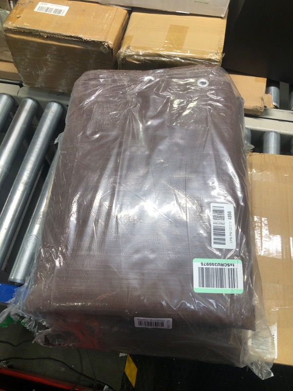 Photo 2 of 12' x 25' Super Heavy Duty 16 Mil Brown Poly Tarp Cover - Thick Waterproof, UV Resistant, Rip and Tear Proof Tarpaulin with Grommets and Reinforced Edges - by Xpose Safety