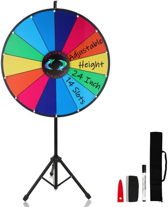 Photo 1 of 24 Inch Prize Wheel with Folding Tripod Floor Stand Height Adjustable 14 Slots Color Dry Erase Spin Wheel Spinner Game with Dry Erase & Marker Pen for Trade Show Fortune Spinning Game
