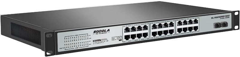 Photo 1 of 24 Port Gigabit PoE Switch 300W |24 Gigabit PoE+ Ports&2 Gigabit SFP Uplink, IEEE802.3af/at, Support QoS,Extend/VLAN Mode, Fanless Rackmount,Plug&Play Gigabit Ethernet Unmanaged Network Switch