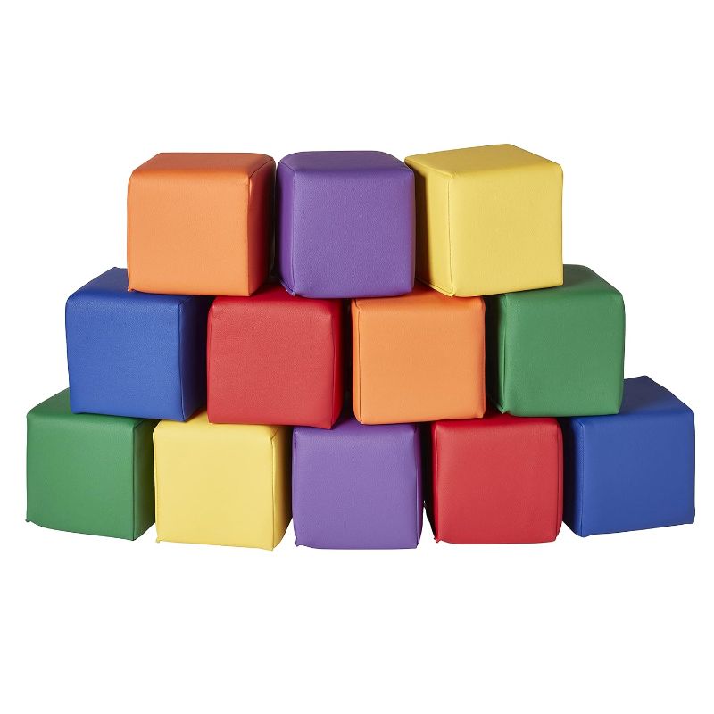 Photo 1 of ECR4Kids SoftZone Patchwork Toddler Building Blocks, Foam Cubes, Assorted, 12-Piece