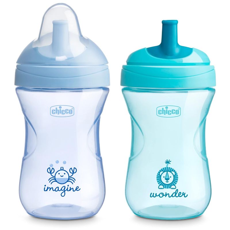 Photo 1 of Chicco 9oz. Sport Spout Trainer with Semi-Firm, Bite-Resistant Spout and Spill-Free Lid | Top-Rack Dishwasher Safe | Easy to Hold with Ergonomic Indents | Pale Blue/Teal, 5pk| 9+ months