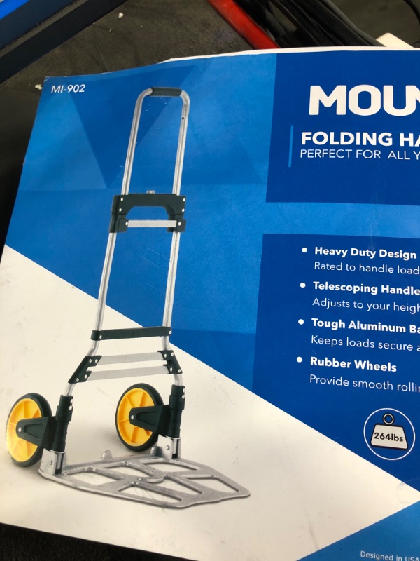 Photo 3 of Mount-It! Folding Hand Truck and Dolly, 264 Lb Capacity Heavy-Duty Luggage Trolley Cart With Telescoping Handle and Rubber Wheels, Silver, Black, Yellow,