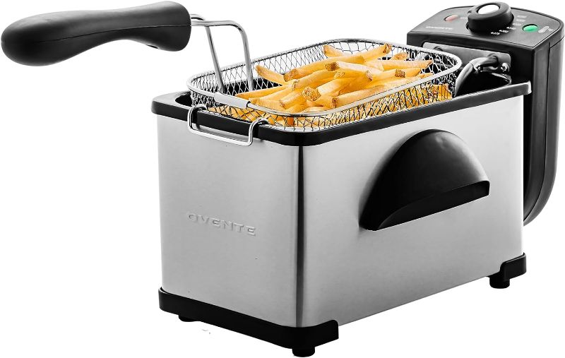 Photo 1 of **PARTS ONLY** CONNECTOR BROKEN OVENTE Electric Deep Fryer 2 Liter Capacity, 1500 Watt Lid with Viewing Window and Odor Filter, Adjustable Temperature, Removable Frying Basket and Easy to Clean Stainless Steel Body, Silver FDM2201BR