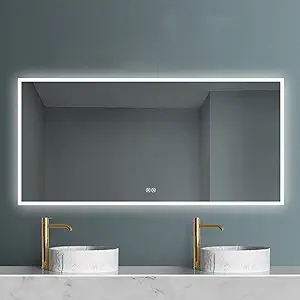 Photo 1 of 28x36 LED Bathroom Mirror for Wall -Black Aluminum Framed (Front and Backlit), Anti-Fog Vanity Mirror with Lights,Stepless Dimmable Lighted Mirror,3 Colors Smart Mirror(Horizontal/Vertical)