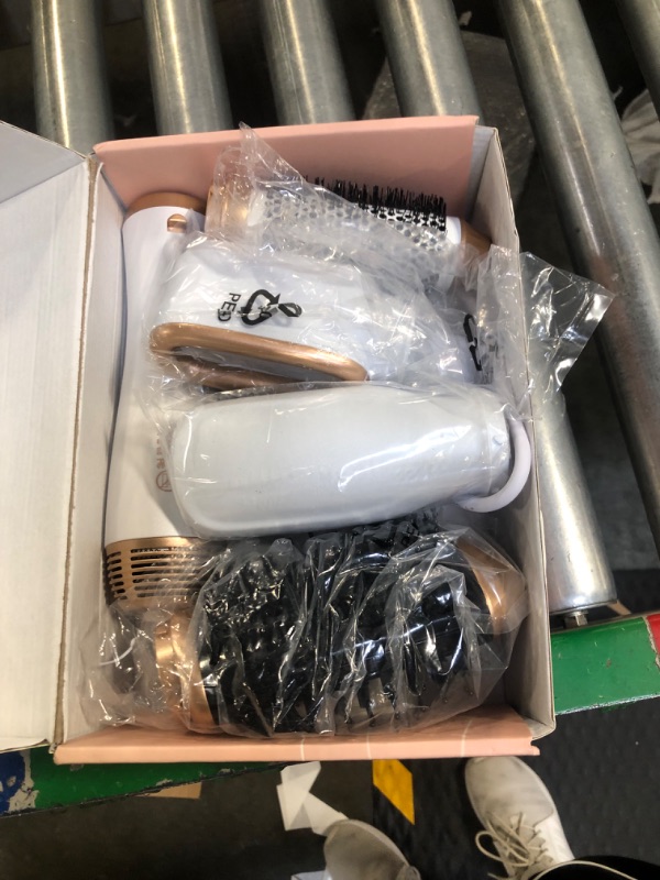 Photo 3 of **USED WITH LOW HEATING** One-Step Volumizer Brush 4 in 1,Yitrust Negative Ion Hot Tools Dryer Brush Set,Oval Brush,Ceramic Curling Iron Brush,Interchangeable Hair Dryer Brush,Frizz-Free Results for All Hair Types Goldwhite
