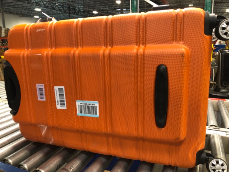 Photo 3 of Rockland Melbourne Hardside Expandable Spinner Wheel Luggage, Orange, Checked-Large 28-Inch Checked-Large 28-Inch Orange*****MISSING WHEEL, SCUFFS.