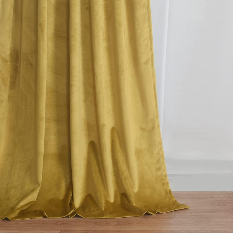 Photo 1 of **GROMET** Roslynwood Gold Brown Velvet Curtains for Bedroom, Black Room Darkening Thermal Insulated Window Curtain Drapes for Living Room/Office/Apartment/Bathroom, W52 x L96, 2 Panels/Rod Pocket  REFER TO PICTURES TO SEE PATTERN
