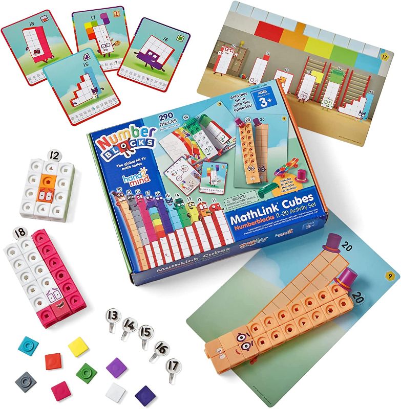 Photo 1 of hand2mind Numberblocks MathLink Cubes 11-20 Activity Set, 30 Numberblocks Activities Linked to TV Episodes, 155 NumberBlocks MathLink Cubes, Numberblocks Toys, Math Cubes, Homeschool Supplies