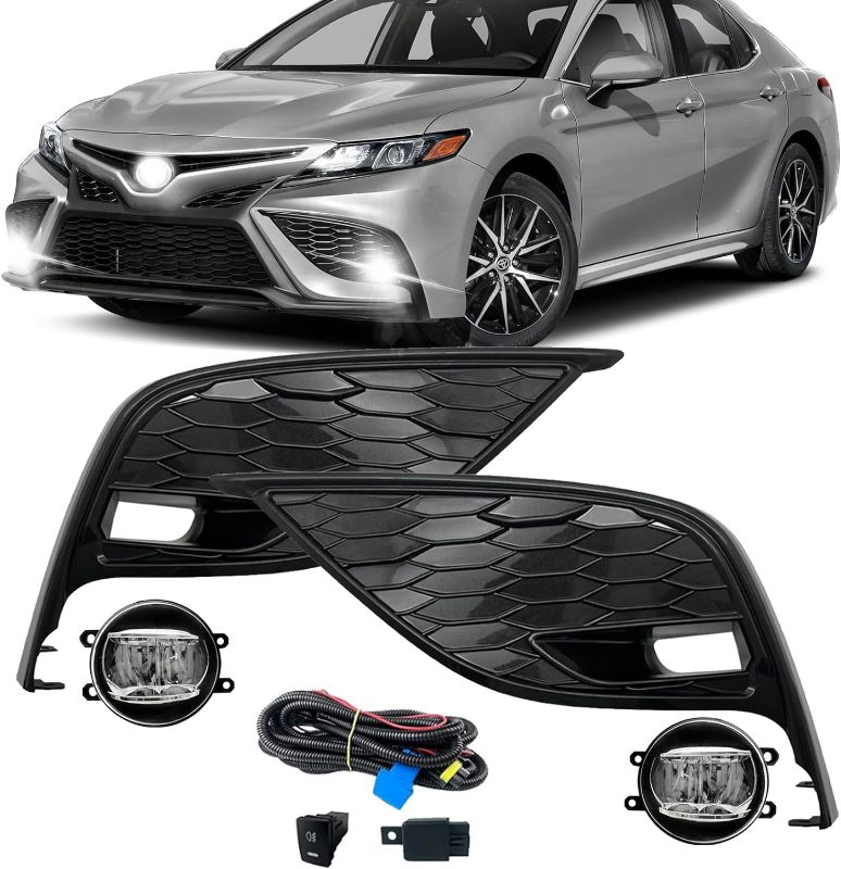 Photo 1 of OEM LED Fog Lights Compatible with 2021 2022 2023 2024 Toyota Camry SE XSE ONLY, Includes (2) LED Fog Lamps, Gloss Black Bezel Covers & On/Off Switch Relay Wiring Harness