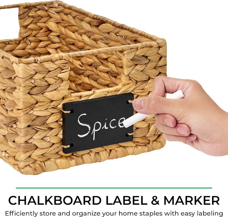 Photo 1 of 12" x 9" x 6" Natural Water Hyacinth Storage Baskets, Rectangular Wicker Basket with Built-in Handles, Woven Cube Storage Bin with Chalkboard Label Chalk Marker