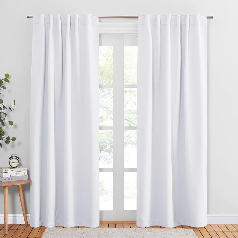 Photo 1 of PONY DANCE Curtains 95 Inch Length - Blackout Curtains Thermal Insulated Drapes Back Tab/Rod Pocket Light Blocking Living Room Curtains Long, 52 Inches Wide, 2 Panels, Pure White