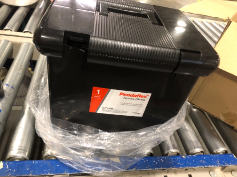 Photo 1 of Pendaflex Portable File Box with File Rails, Hinged Lid with Double Latch Closure, Black, 3 Black Letter Size Hanging Folders Included (41742AMZ)