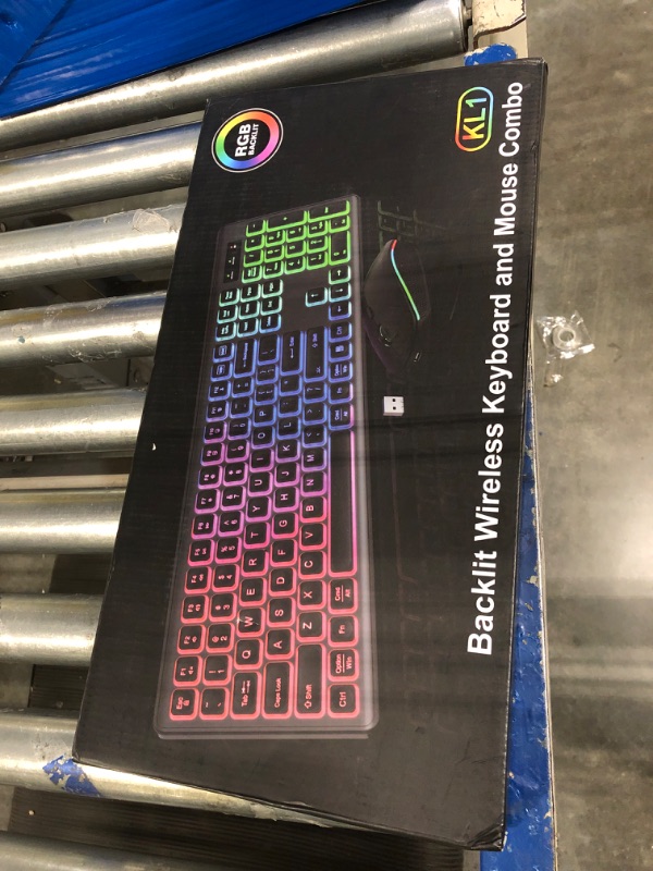 Photo 2 of Wireless Keyboard and Mouse Combo - RGB Backlit, Rechargeable & Light Up Letters, Full-Size, Ergonomic Tilt Angle, Sleep Mode, 2.4GHz Quiet Keyboard Mouse for Mac, Windows, Laptop, PC, Trueque