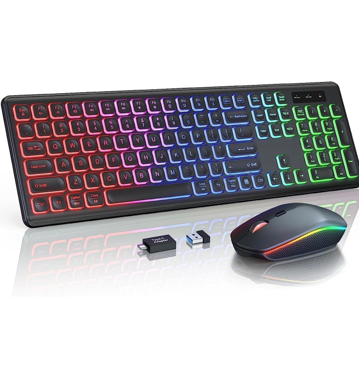 Photo 1 of Wireless Keyboard and Mouse Combo - RGB Backlit, Rechargeable & Light Up Letters, Full-Size, Ergonomic Tilt Angle, Sleep Mode, 2.4GHz Quiet Keyboard Mouse for Mac, Windows, Laptop, PC, Trueque