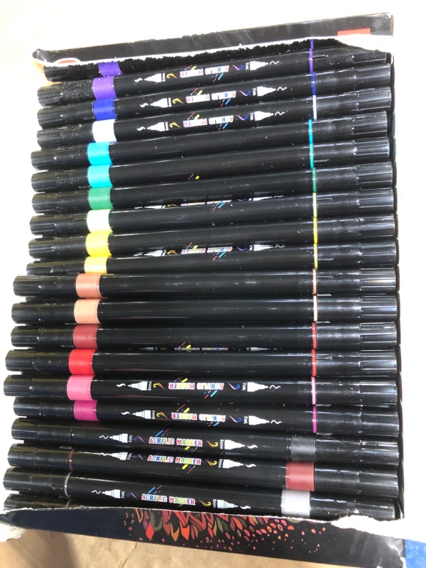 Photo 1 of Funnasting Acrylic Paint Pens, 60 Colors Dual Tip Acrylic Paint Markers, Glass Pens with Brush Tip and Fine Tip, Rock Painting Pens for Wood, Canvas, Stone, Ceramic Surfaces, DIY Crafts Making
