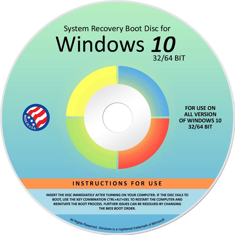 Photo 1 of Reinstall DVD For Windows 10 All Versions 32/64 bit. Recover, Restore, Repair Boot Disc, and Install to Factory Default will Fix PC Easy!