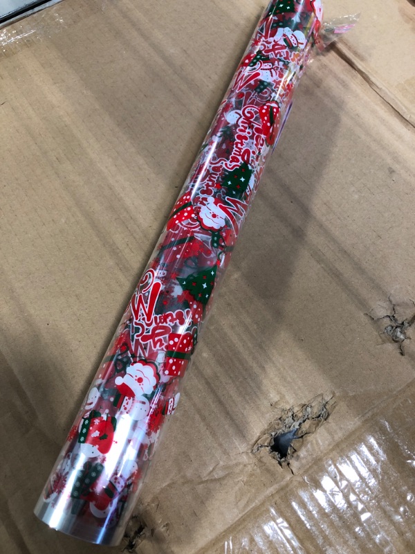Photo 2 of 100' Long X 17.5” Wide Christmas Cellophane Wrap Roll - 3 Mil Thicker Christmas Cellophane Roll, Crystal Clear Merry Christmas Cellophane for Gift Baskets, Flower Arts Crafts Food Treats Wrapping 17.5in x 100ft