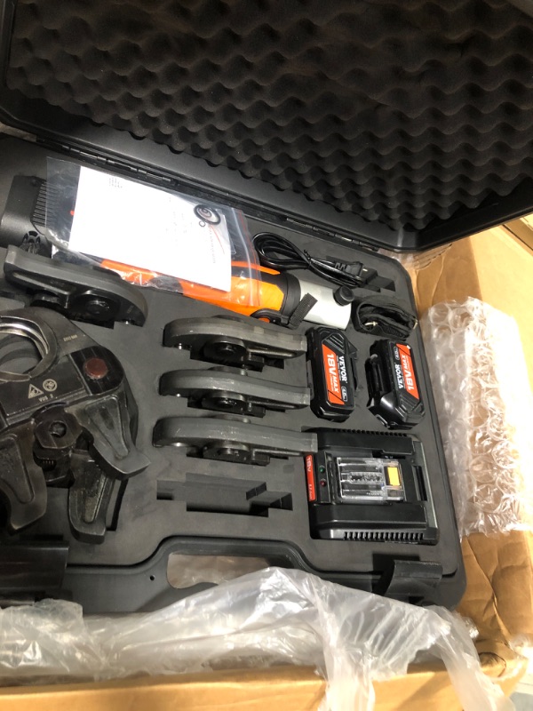 Photo 1 of Pro Press Tool, 18V Electric Pipe Crimping Tool for 1/2" to 2" Stainless Steel, Copper, PEX Pipes, Press Tool Kit with 6 Pro Press Jaws, 2pcs 4AH Battery, Fast Charger & Carrying Case